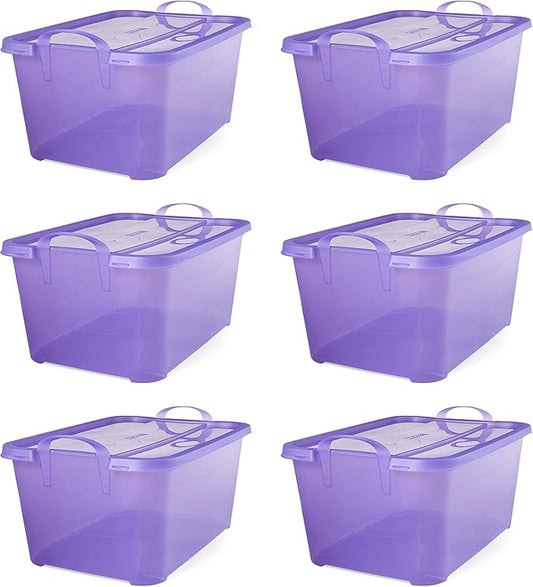 Life Story 6 Pack Light Duty Stackable Storage Bin, 55 Quart Home Organizer, Versatile Lightweight Locking Bins with Carrying Handles, Purple