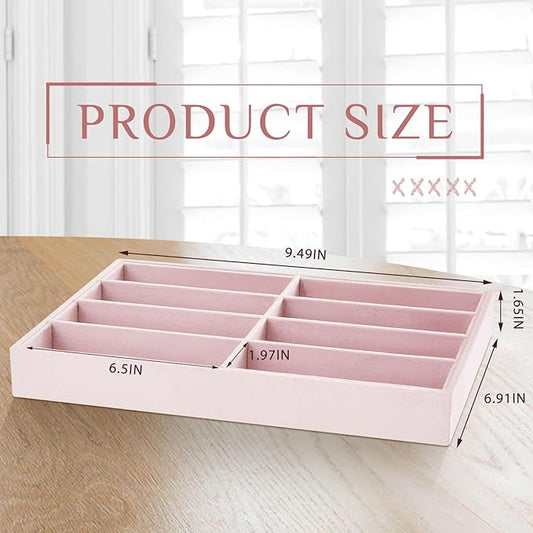 Amylove 2 Pcs Sunglass Organizer Trays Glasses Stackable Jewelry Trays Sunglass Organizer Display Box(8 Grids,Pink)