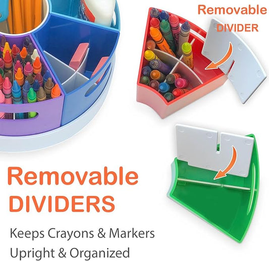PUZZLE EZ Art Supply Storage Organizer for Kids – Art Organizers and Storage for Crayons, Markers & Pencils, Lazy Susan Rotating Classroom Desk Art Caddy with Dividers