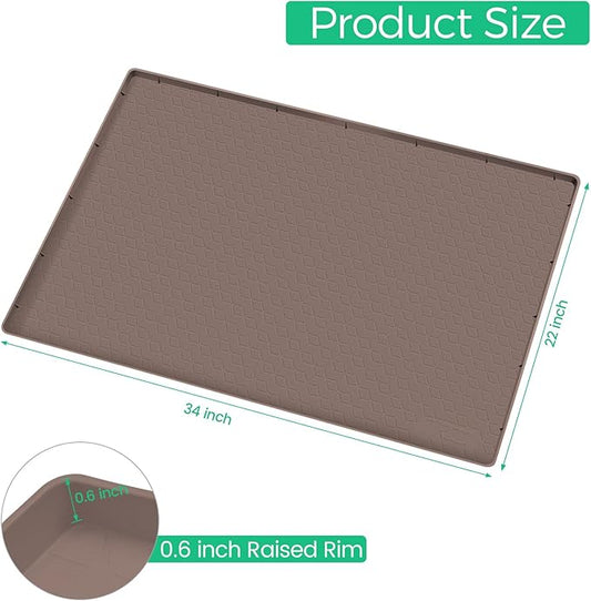 TRZZ Silicone Waterproof Under Sink Mat 34" x 22", Drip Tray and Cabinet Liner for Kitchen and Bathroom, Prevents Water Damage and Organizes Cabinets (Brown)