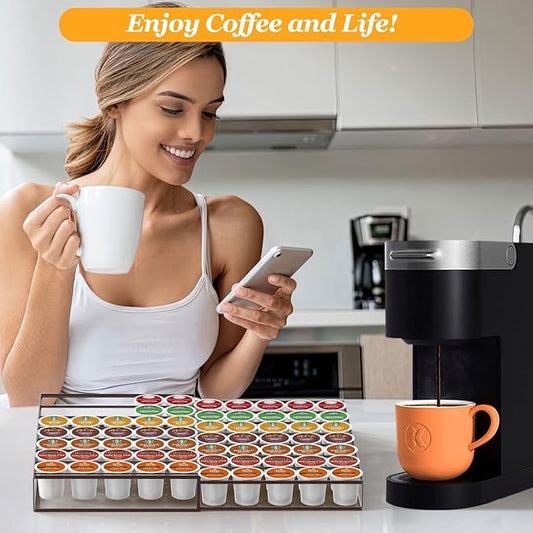 Coffee Pod Holder Drawer, Expandable K Cup Holder Compatible with Keurig K-Cup, K Cup Drawer Organizer Hold 30-60 Coffee Pod Storage for Coffee Station Office and Kitchen, Bronze