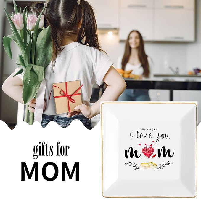 Tijeyi Gifts for Mom from Daughter Birthday Gift for Women Mothers Day Gifts Fun Presents Moms Grandma Sister in Law Best Jewelry Dish Unique Trinket Tray Ring Holder, Remember I Love You Mom