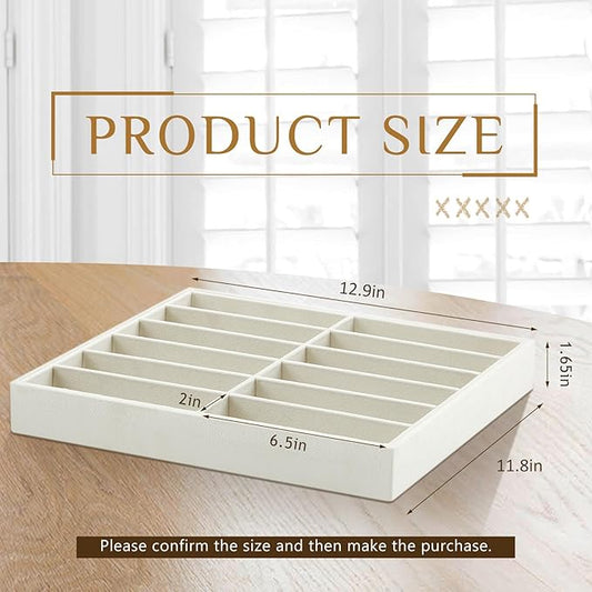 Amylove 2 Pcs Sunglass Organizer Trays Glasses Stackable Jewelry Trays Sunglass Organizer Display Box (12 Grids,Beige)