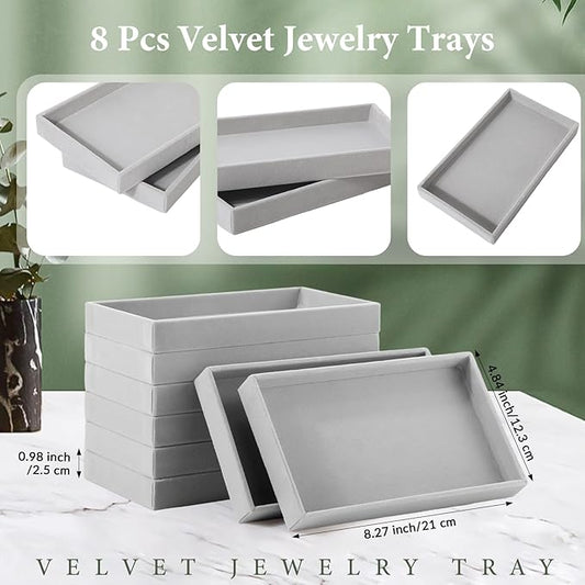 Inbagi 8 Pcs Small Velvet Jewelry StorageTray Stackable Drawers Organizer 8.3 x 4.7 x 1 Inches