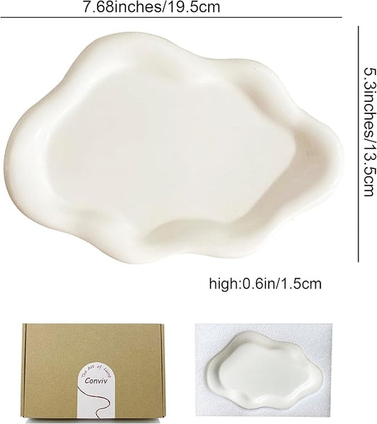 Conviv Ceramic Jewelry Tray,Ring Dish Holder,Perfume Trinket Dish,Key Bowl Vanity Cute Things Room Decor Aesthetic, Birthday Mother's Day Christmas Warm House Gifts for Women(White)