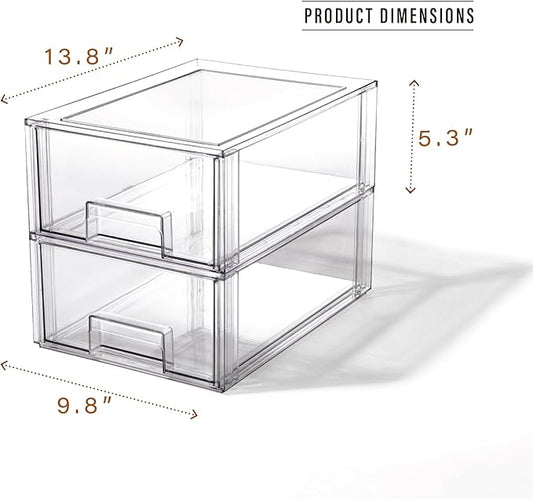 BINO | Stackable Storage Drawers, Large - 2 Pack, Clear | THE CRATE COLLECTION | Storage Bins With Drawers | Bathroom Organizers | Under Sink Organizer | Vanity Cabinet Home Organization