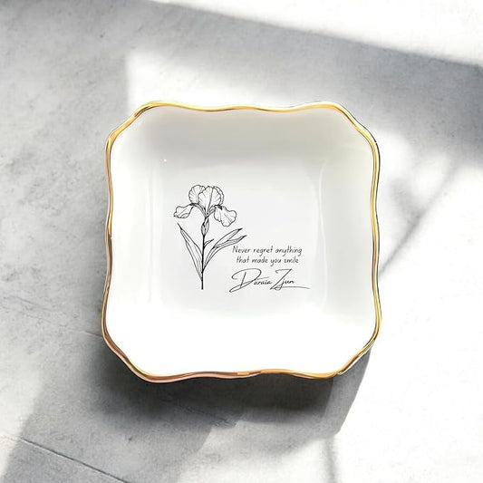HatafaFurni Custom Ring Dish for Mom, Friends - Personalized Birth Flower Jewelry Dish, Personalized Christmas, Wedding Gifts - Ring Dish Holder, Jewelry Dish, Ceramic Ring Dish