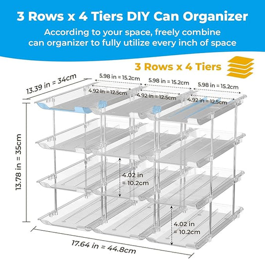Can Organizer for Pantry Stackable 4 Tiers Can Storage Organizer Pantry Soda Can Organizer for Fridge 48 Cans Rack Automatic Rolling Canned Food Organizer for Refrigerator Kitchen Clear