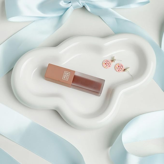 Cloud Trinket Dish, Chubby Jewelry Tray, Ceramic Jewelry Ring Trinket Dish for Rings Earrings Necklace Organizer, Mother's Day Thanksgiving Christmas Birthday Bridesmaid Gifts (T-White)