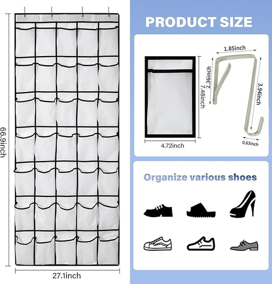 35Large Pockets Over The Door Shoe Organizer, Mesh Pockets Shoe Holder Rack, Capacity hanging shoe organizer,door shoe rack With 4 Metal Hook.