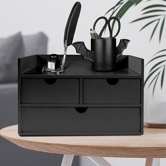 Desk Organizer with Drawers Countertop Drawer Organizer Drawers for Desk Top Home Office Workspace Bathroom Toiletries Supplies (black with shelf)