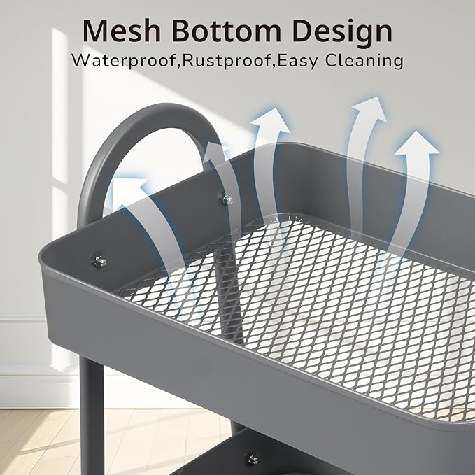 Rolling Carts with Wheels, 3 Tier Storage Cart for Kitchen Snack Cart with Lockable Wheels, Utility Storage Organizer Carts Diaper Cart for Nursery, Grey