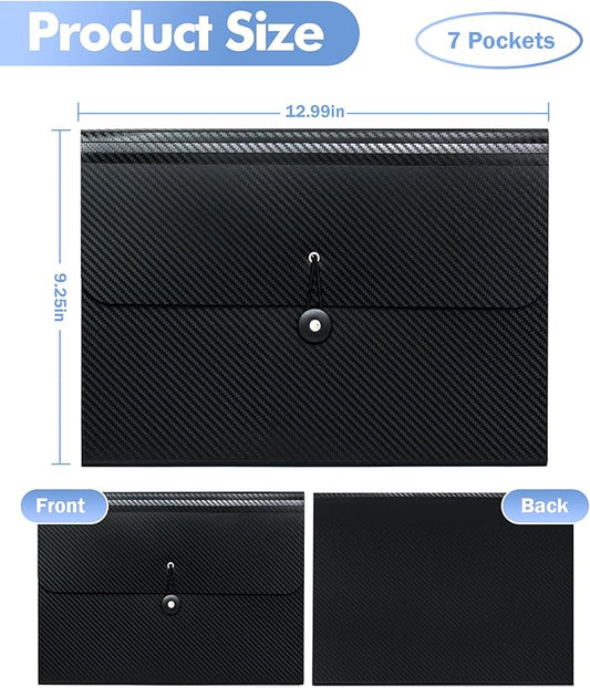 Cesil Black 7-Pocket Expanding File Folder, 33x24x3.5cm, A4, Letter, Polypropylene, Paper, 1x