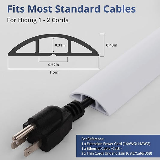 ZhiYo 3.6ft Cord Covers for Wires on Floor, Cord Hider Floor Hide Extension Cords, Soft PVC Cable Cover Cable Protector, Wire Cavity W0.62in H0.31in, White