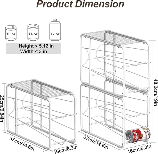 4 Pack Soda Can Organizer, Stackable Metal Can Dispenser for Pantry, Automatic Rolling Canned Food Organizer for Cabinet and Countertop, White.