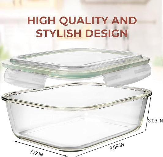 Razab 10 Cups/ 80 Oz 4 Pc (Set of 2) Glass Food Storage Containers with Airtight Locking Lids-For Storing & Serving Food. BPA Free & Leak Proof - Microwave, Dishwasher, Fridge, Freezer and Oven Safe