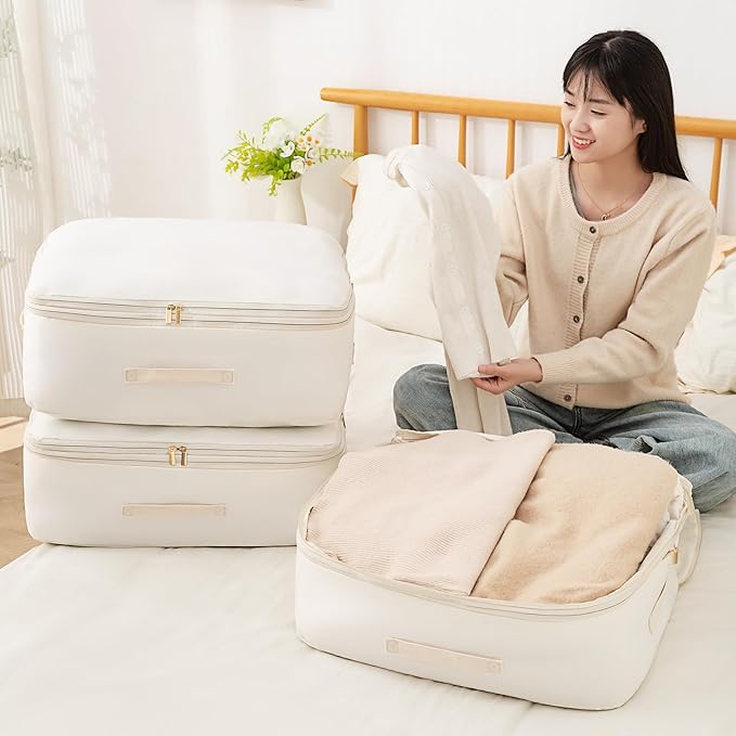Fivaran Ultra Space Saving Self Compression Organizer, Comforter Storage Bag for Clothes, Blankets, Pillows, Duvet, Comforters, Bedding Sets and Much More (Blue,L - 54 * 42 * 30cm)