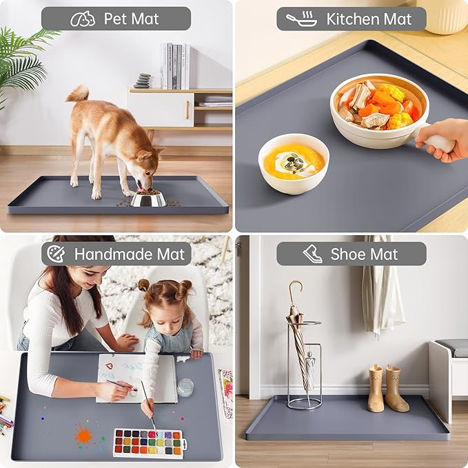 FLATO Waterproof Under Sink Mat 28" x 19" Shelf Liner for Kitchen and Bathroom, Cabinet Protector, Organizers and Storage, Flexible Silicone Drip Tray