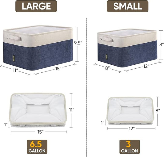 BALEINE 2 Pack Fabric Storage Bins for Shelves, Linen Storage Baskets for Organizing, Decorative Closet Bins for Clothes, Home (Navy Blue, 15"x11"x9.5") 
