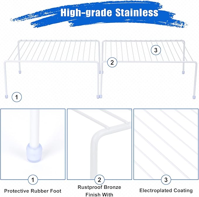 Medium (13.1 x 10.2 Inch) Cabinet Storage Shelf Rack, Shelves,Kitchen Counter and Cabinet Shelf, Storage Rack Organizer for Kitchen, Fridge, Cabinet, Bathroom Cupboard& Pantry (4, White)