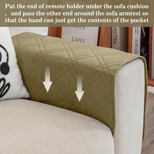 HADEEONG Couch Armrest Organizer Remote Control Holder Bedside Caddy with 6 Pockets, Non-Slip Armchair Caddy Sofa Armrest Organizer for Tv Remote Control, Magazine, Cell Phone, Dark Khaki