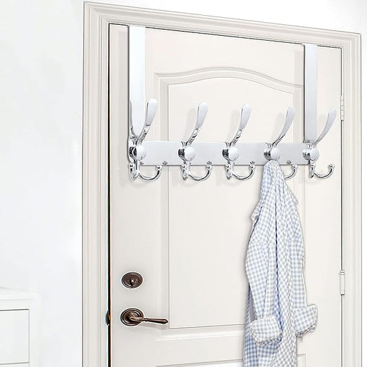 WEBI Over The Door Hooks,Triple Door Hooks for Hanging,Door Hanger,Over The Door Towel Rack,Door Coat Hanger,Door Coat Rack for Clothes,Towels,Behind Bathroom,Chromed