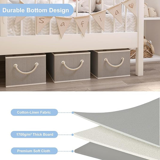 Closet Storage Bins, Linen Closet Organizers and Storage Basket for Shelves, Collapsible Shelf Baskets for Organizing Shelves, Bedroom Clothes Basket, Gray, 4 Pack