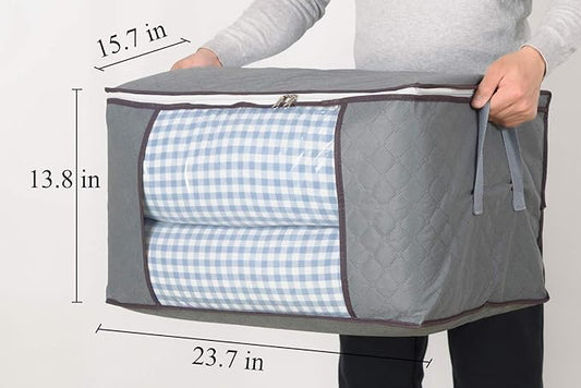 combocube 3Pcs Zippered Storage Bag for Closet King Comforter, pillow, quilt, bedding, Clothes, Blanket Organizers with Large Clear Window & Carry Handles Space Saver