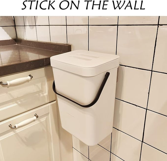 stonespace Hanging Trash Can, 3.2 Gallon/12L Small Waste Bin with Lid for Kitchen Cabinet Door or Under Sink, Bathroom Trash Bin with Lid, Food Waste Bin, 1 Pack White