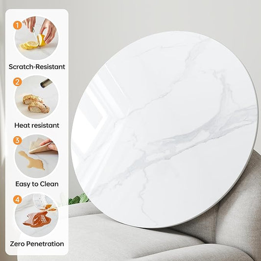 Lazy Susan Turntable 19.6 Inch - 360° Silent Rotating Anti-Slip Serving Tray, Heavy Duty Centerpiece for Kitchen, Dining & Coffee Table - White Modern Design with Non-Slip Base