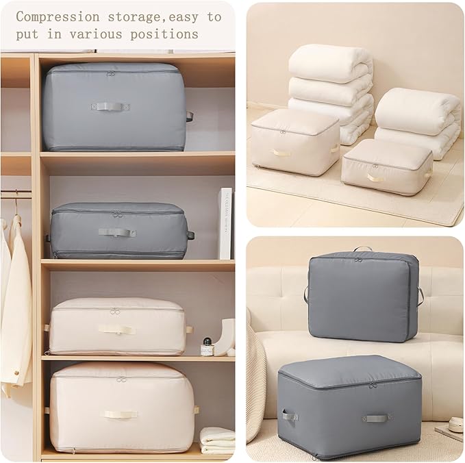 Bxngjuj 3 PCS Ultra Space Saving Self Compression Organizer, 2025 NEW Comforter Storage Bags, Heavy Duty Moving Bags, Washable Compression Bags for Storage Comforter Blanket, Clothes,Closet, Bedding