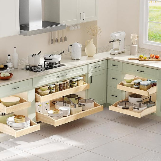 Pull Out Cabinet Drawer 13½” W x 21” D, Soft Close Pull Out Cabinet Organizer, Pull Out Shelves Requires at Least 14½” Cabinet Opening, Bottom Assembly