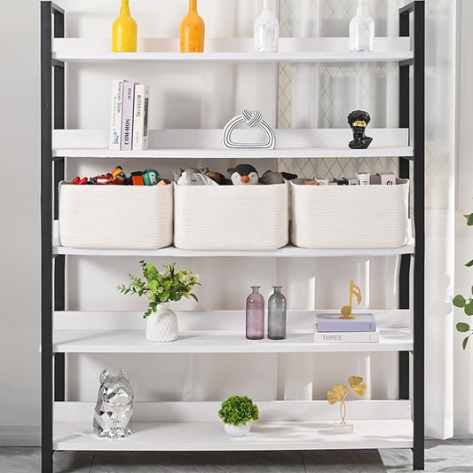 Large Storage Baskets for Organizing Shelves, Woven Cotton Rope Bins for Baby Nursery Organization, Book Toy Towel Organizer, 17"x13"x9.5", 3 Packs, Off White