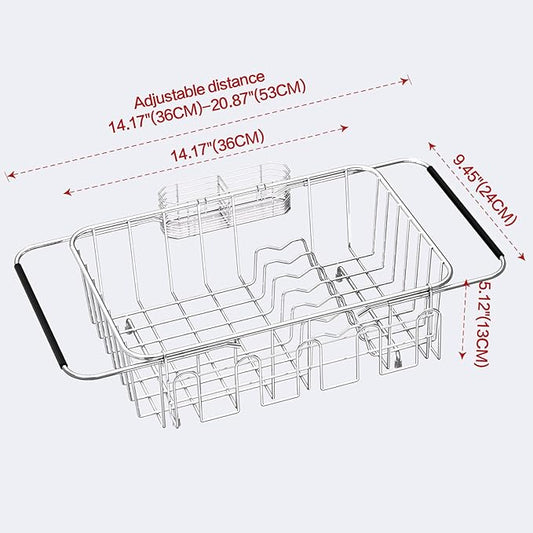 Small Dish Drying Rack in Sink, Extendable Stainless Steel Dish Drainers for Kitchen Counter, Anti-Rust Dish Dryer Rack with Utensil & Cup Holders, for Inside Sink, Over The Sink(for 1-2 People)
