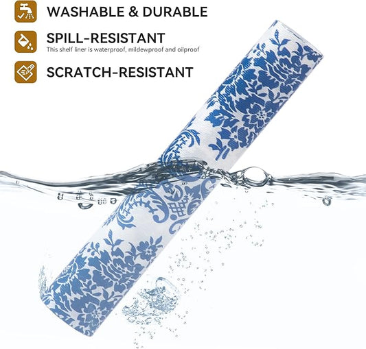 RAY STAR Shelf Liner, Non Adhesive Vintage Navy Blue Floral Kitchen Cabinet Liner for Pantry Drawer, Strong Grip Non Slip, Shelf Liners for Kitchen Cabinets Cupboard 12 Inch x 20 FT