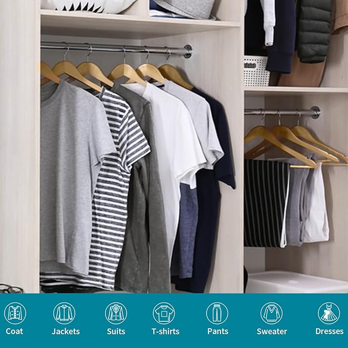 ABHENG 30 Pack Wooden Coat Hangers, 360° Swivel Hook, Suit Hangers with Anti-Slip Notches, Clothes Hangers for Jackets, Shirts, Dress, Natural UAWY0530N