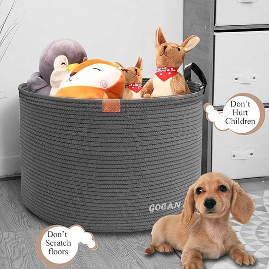 Extra Large Storage Laundry Basket 22" X 22"X 14" Cotton Rope Woven Basket for Blanket Basket with Handles for Living Room Toys Storage XXXL (Dull grey)
