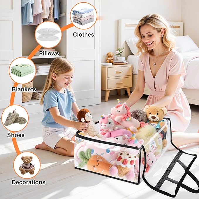 SpaceTrove Clear Clothes Storage Bags, 8 Pack Closet Organizers and Under Bed Storage Containers, Foldable Moving Bags with Zippers for Comforter, Blanket, Bedding, Duvet, PVC Packing Bags 60L