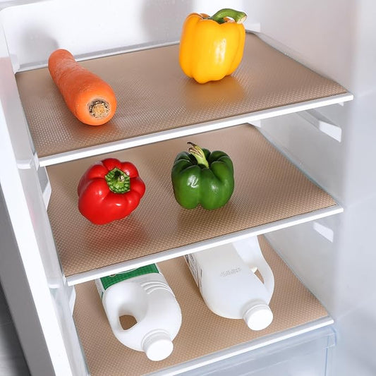 Beige Shelf Liners for Kitchen Cabinets Non Adhesive Drawer Liner for Bathroom Waterproof Refrigerator Liners for Shelves Fridge Plastic Mats Cabinet Cupboard Liner 17.5 x 78.7 Inches