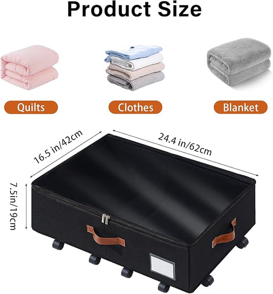 Freebat Under Bed Storage Organizer with Wheels, Underbed Container with Clear Lid Cover, Storage Bag Box with Visiable Window for Clothes, Bedsheet, Pillow, 2 Pack,7.5 inches