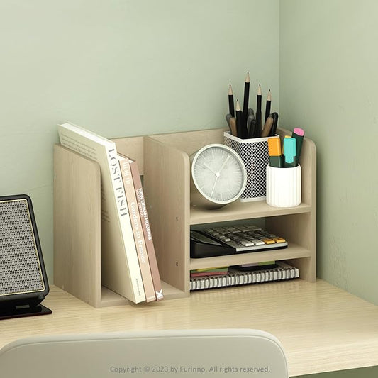 Furinno Hermite Wood Desktop Book and Home Office Supplies Storage Organizer, Bauhaus Oak
