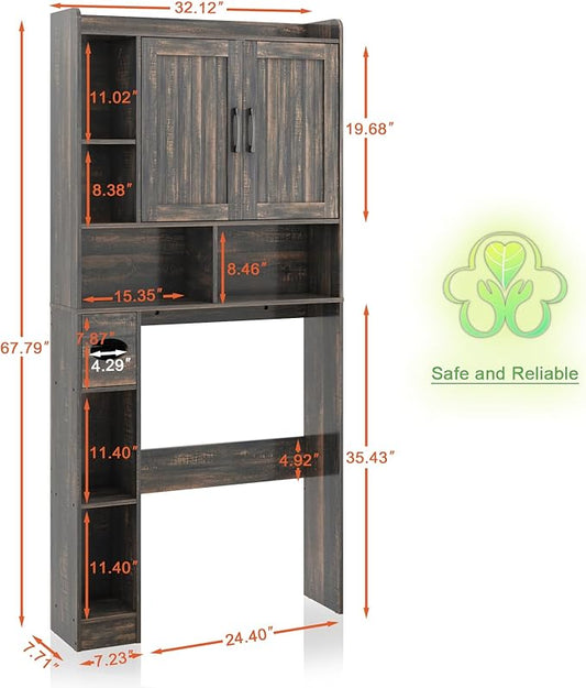 Vabches Over The Toilet Storage Cabinet, Farmhouse Storage Cabinet Over Toilet with Barn Door,Home Space-Saving Toilet Rack, for Bathroom, Restroom, Laundry