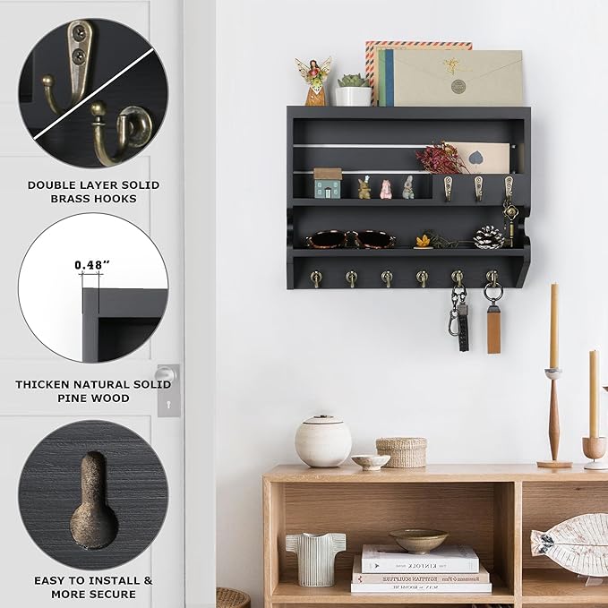 Key Holder for Wall, Mail Organizer Wall Mounted, Black