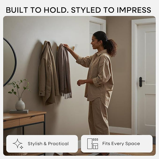 Homeforia Beech Wood Coat Hooks, High End Beech Wood & White Metal Wall Mounted Clothing Hooks, Mid-Century Modern Coat Hooks, Heavy Duty Wooden Hooks for Hanging Coats, Hats, Towels & More, Set of 3