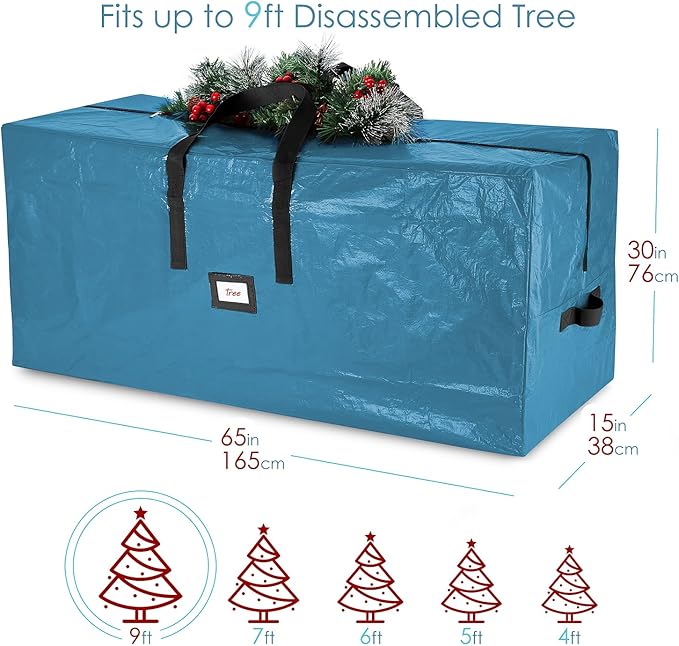 Hearth & Harbor 9 ft Christmas Tree Storage Bag - Artificial Christmas Tree Bag with Reinforced Handles, Dual Zipper, Wide Opening - Large Storage Container for Trees and Decorations