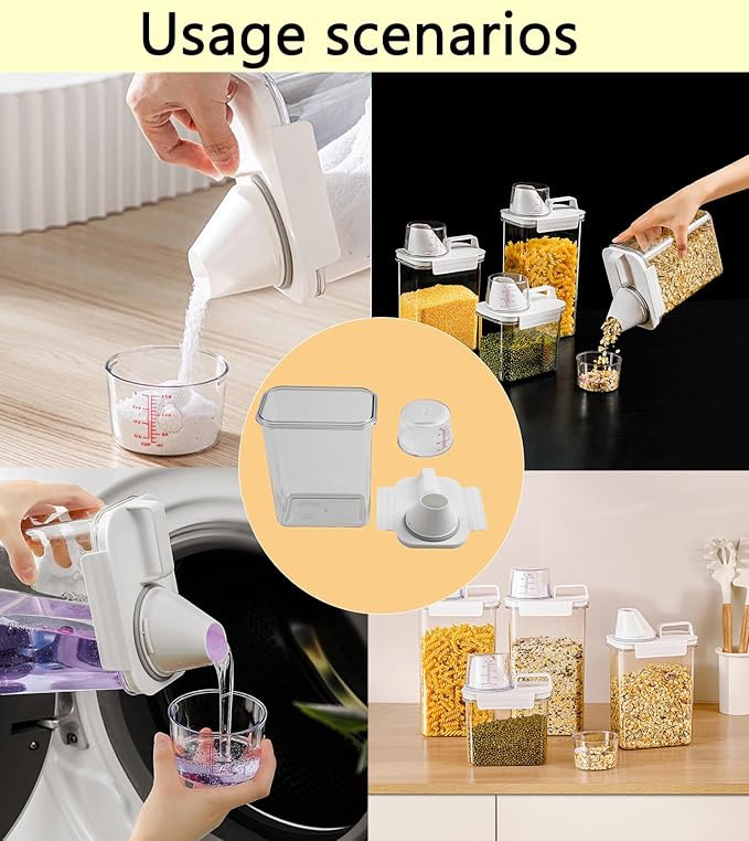 60.8OZ Clear Laundry Detergent Dispenser, Double Sealed Storage Container with Wide Mouth & Funnel Design, Transparent Leak-proof Organizer for Laundry Room, Fabric Softener, Bleach