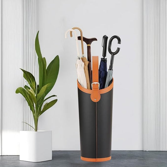 Faux Leather Large Umbrella Holder Entryway,Modern Black Umbrella Rack Stand Indoor