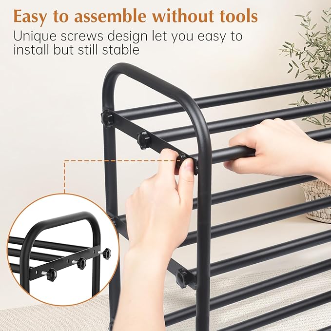 INSMART 4-Tier Expandable Shoe Rack, Stackable and Adjustable Shoes Organizer Storage Shelf, Sturdy and Durable Metal Structure Free Standing Shoe Rack for Closet Entryway Doorway