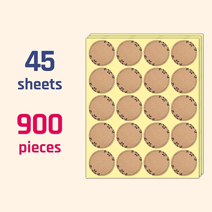 900 Pieces, 2 inch - Canning Labels for Mason Jars, Brown Kraft Jar Stickers to Write On