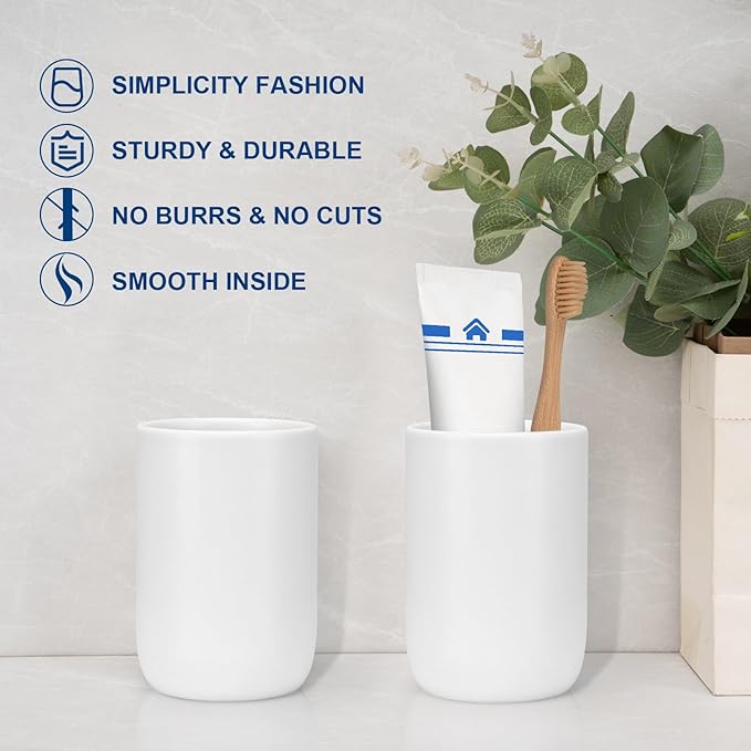 UHEY HOME Bathroom Tumbler Cup Ceramic 12.6oz Reusable Toothbrush Cup 375ml,Toothbrush Holder Adequate for Your Bathroom (White)